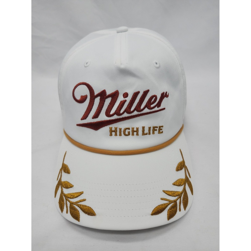 Miller High Life Snapback Hat Gold Laurel Rope White Baseball Cap